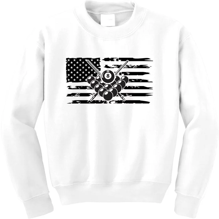 US Flag Billiards Pool Player Snooker Game Billiards Dad Gift For Mother's Day Kids Sweatshirt