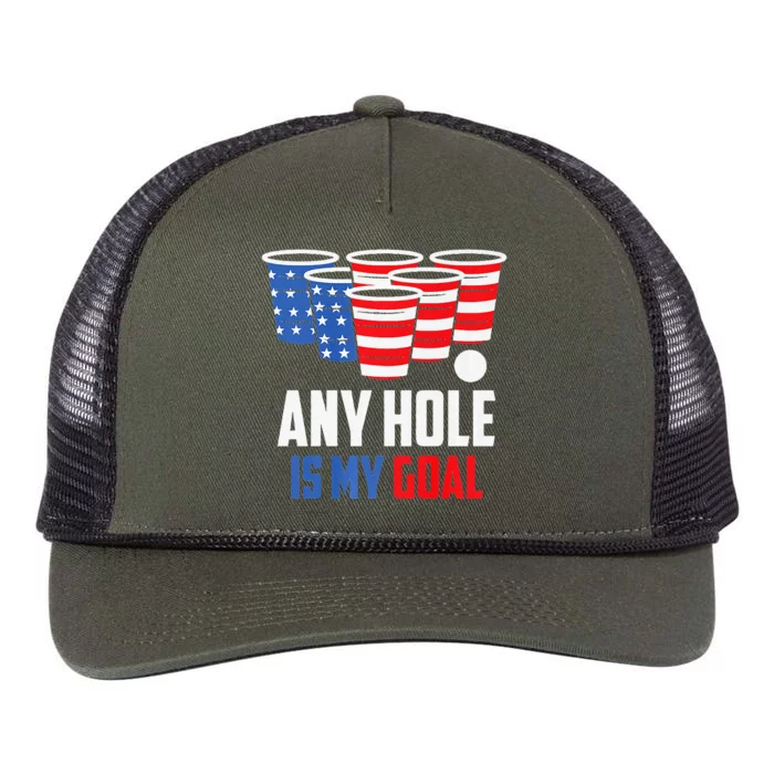 USA Flag Beer Pong Game 4th of July Beer any hole is my goal Retro Rope Trucker Hat Cap