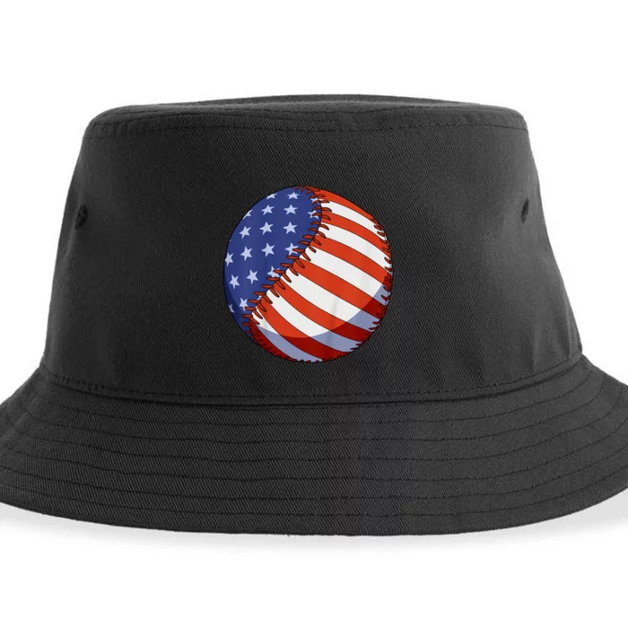 Usa Flag Baseball Ball Sport Lover 4th Of July Gifts Sustainable Bucket Hat