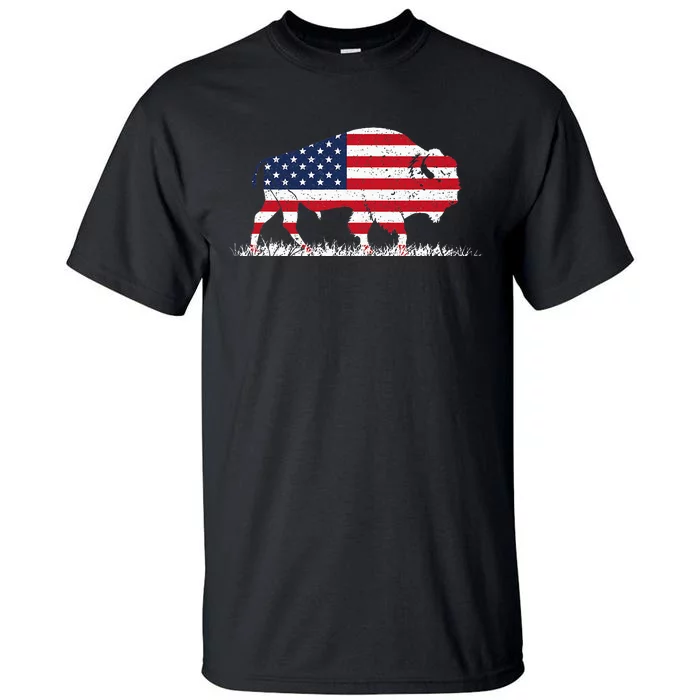 Us Flag Buffalo Wildlife Animal Gift Buffalo Tall T-Shirt