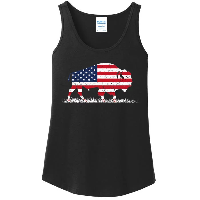 Us Flag Buffalo Wildlife Animal Gift Buffalo Ladies Essential Tank