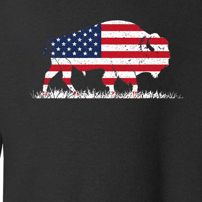 Us Flag Buffalo Wildlife Animal Gift Buffalo Toddler Sweatshirt