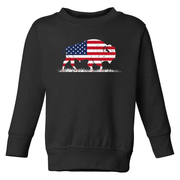 Us Flag Buffalo Wildlife Animal Gift Buffalo Toddler Sweatshirt