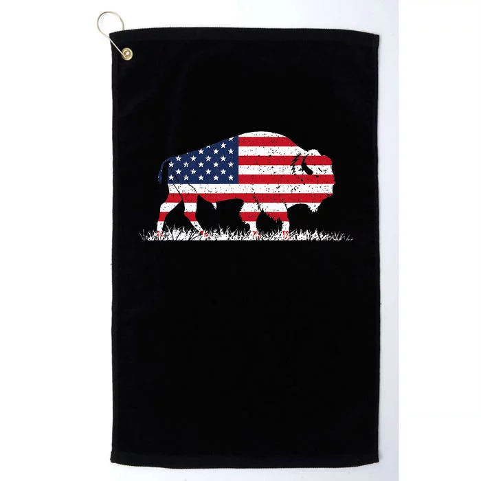 Us Flag Buffalo Wildlife Animal Gift Buffalo Platinum Collection Golf Towel