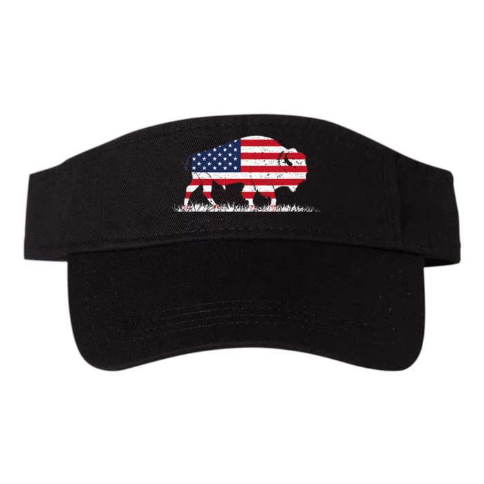 Us Flag Buffalo Wildlife Animal Gift Buffalo Valucap Bio-Washed Visor