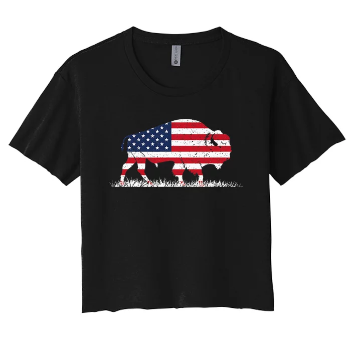 Us Flag Buffalo Wildlife Animal Gift Buffalo Women's Crop Top Tee