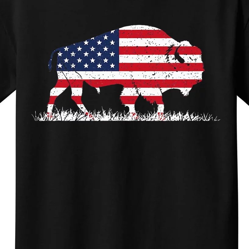 Us Flag Buffalo Wildlife Animal Gift Buffalo Kids T-Shirt