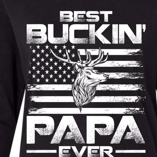 Usa Flag Best Buckin Papa Ever Deer Hunting Gift Womens Cotton Relaxed Long Sleeve T-Shirt