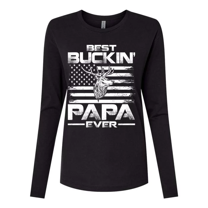 Usa Flag Best Buckin Papa Ever Deer Hunting Gift Womens Cotton Relaxed Long Sleeve T-Shirt