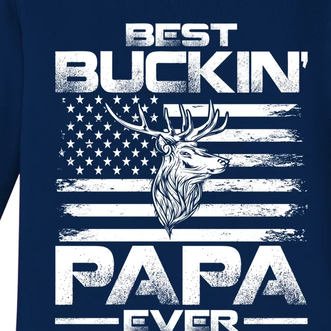 Usa Flag Best Buckin Papa Ever Deer Hunting Gift Baby Long Sleeve Bodysuit