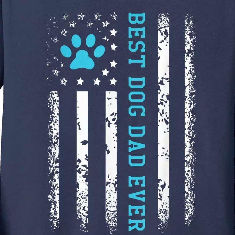 Usa Flag Best Dog Dad Ever American Puppy Lover Paw Fur Dad Dog Fathers Day Kids Long Sleeve Shirt