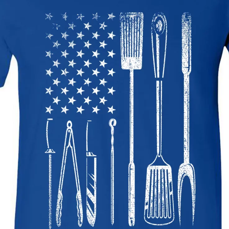 Usa Flag Barbecue Cute Gift V-Neck T-Shirt