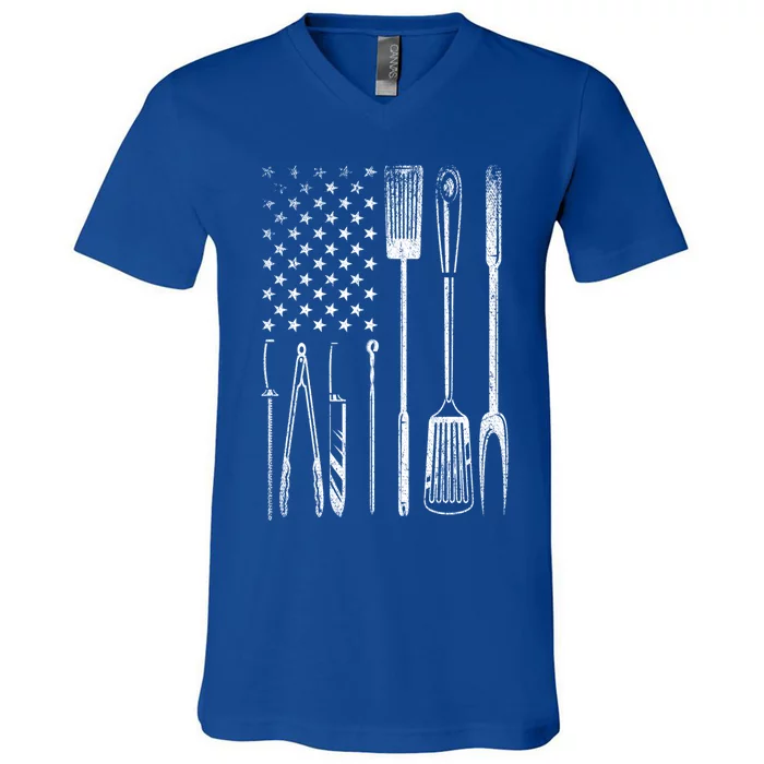 Usa Flag Barbecue Cute Gift V-Neck T-Shirt