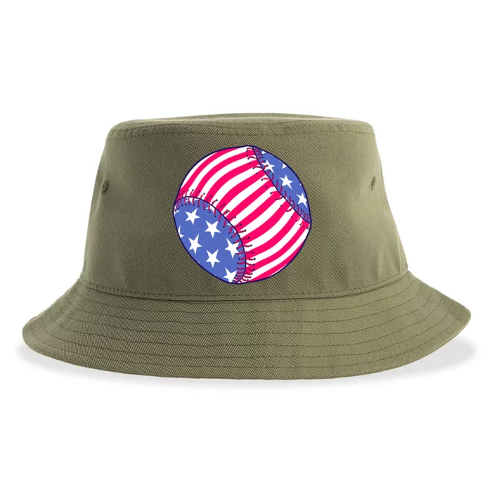 USA Flag Baseball Ball Sport Lover Gifts Sustainable Bucket Hat