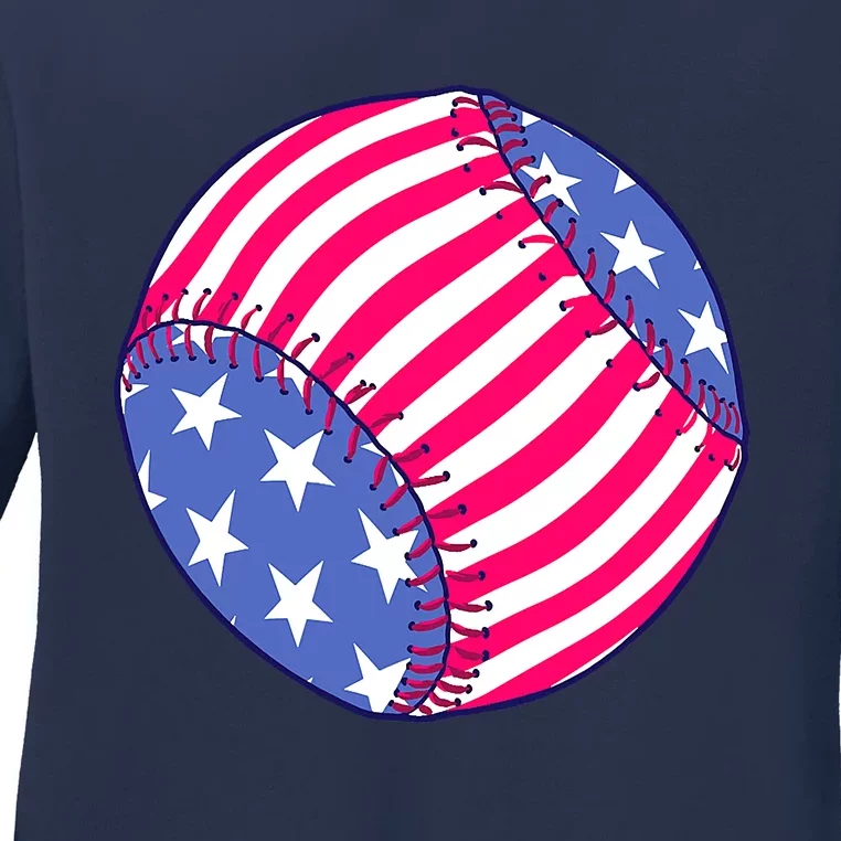 USA Flag Baseball Ball Sport Lover Gifts Ladies Long Sleeve Shirt