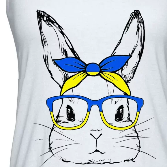 Ukrainian Flag Bunny Face Glasses Easter Day Ladies Essential Flowy Tank