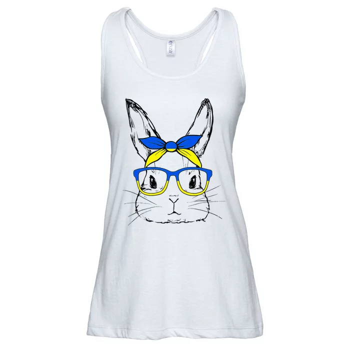 Ukrainian Flag Bunny Face Glasses Easter Day Ladies Essential Flowy Tank