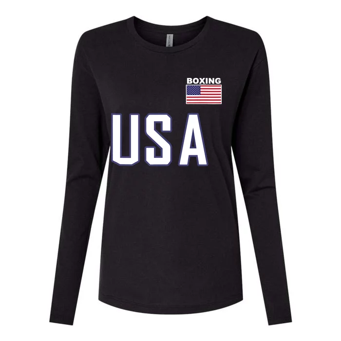 USA Flag Boxing Cool Boxer Training Equipment Womens Cotton Relaxed Long Sleeve T-Shirt