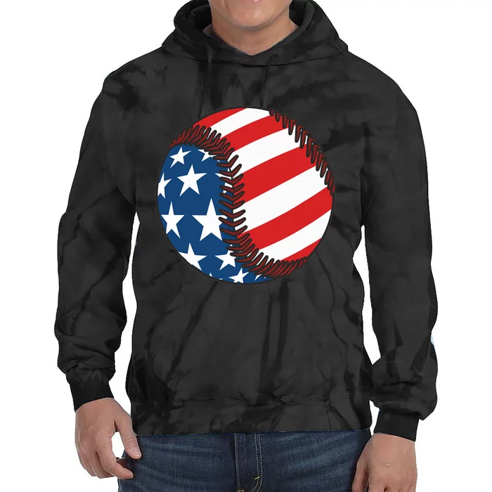 USA Flag Baseball Ball Sport Lover Gifts Idea Unisex Tie Dye Hoodie