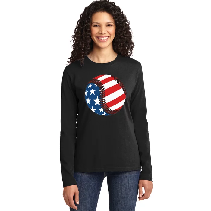 USA Flag Baseball Ball Sport Lover Gifts Idea Unisex Ladies Long Sleeve Shirt