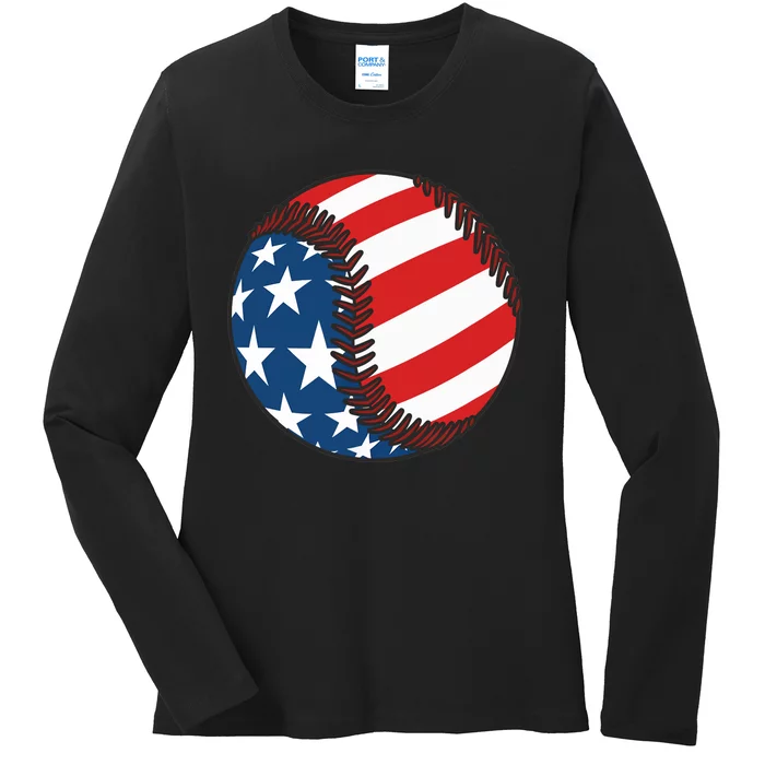 USA Flag Baseball Ball Sport Lover Gifts Idea Unisex Ladies Long Sleeve Shirt