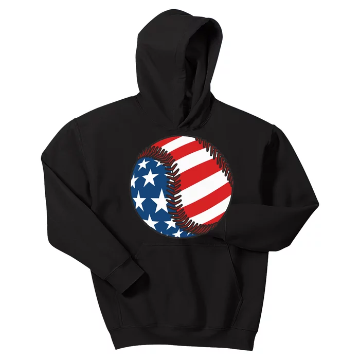 USA Flag Baseball Ball Sport Lover Gifts Idea Unisex Kids Hoodie