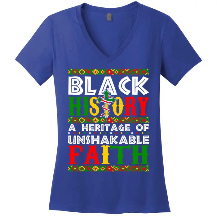 Unshakeable Faith Black History Month African Christian Gift Women's V-Neck T-Shirt