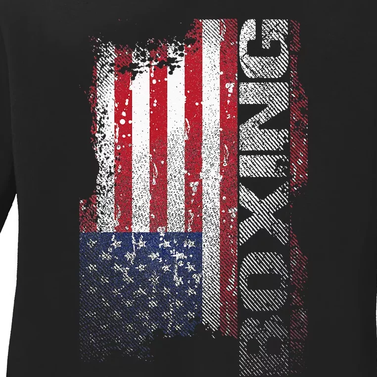 USA Flag Boxing  Boxer Gift Ladies Long Sleeve Shirt