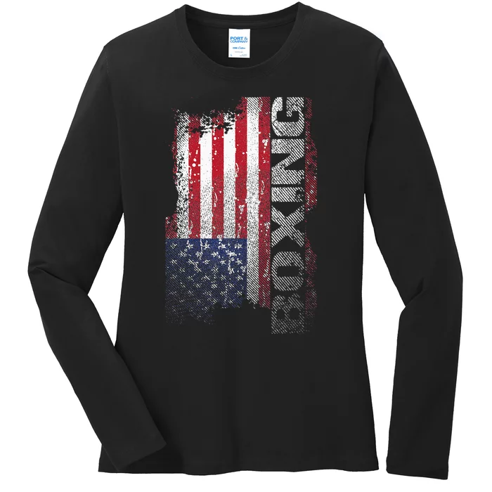 USA Flag Boxing  Boxer Gift Ladies Long Sleeve Shirt