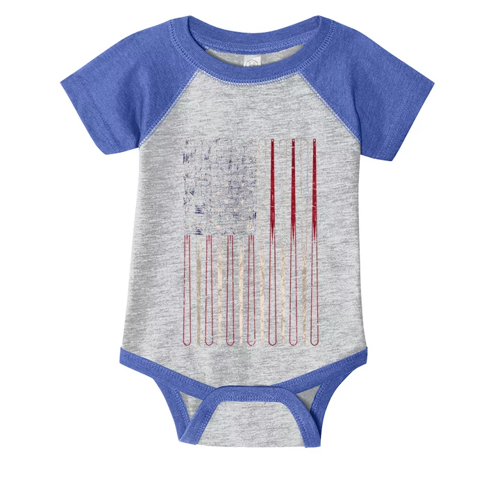 Us Flag Billiard Stick 4th Of July Patriotic Pool Player Gift Infant Baby Jersey Bodysuit