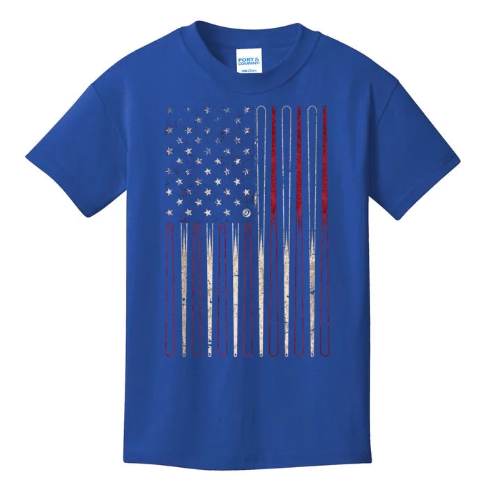 Us Flag Billiard Stick 4th Of July Patriotic Pool Player Gift Kids T-Shirt