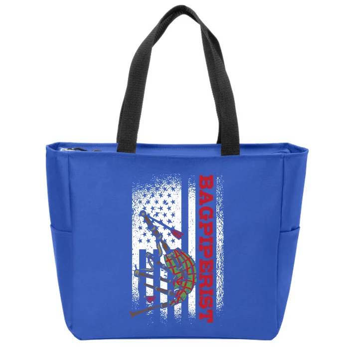 Us Flag Bagpiperist Gift Zip Tote Bag