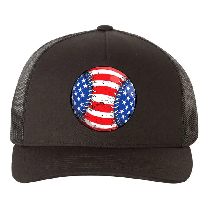 USA Flag Baseball Ball Sport Lover Yupoong Adult 5-Panel Trucker Hat