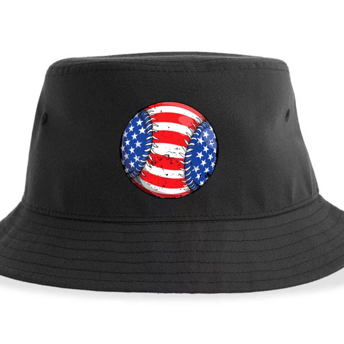 USA Flag Baseball Ball Sport Lover Sustainable Bucket Hat