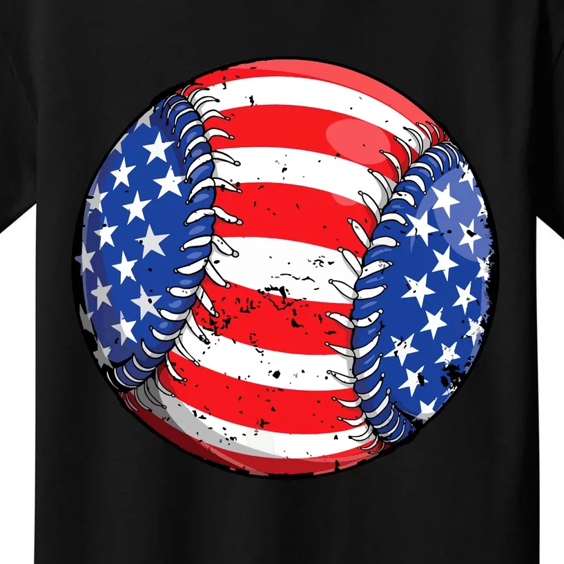 USA Flag Baseball Ball Sport Lover Kids T-Shirt