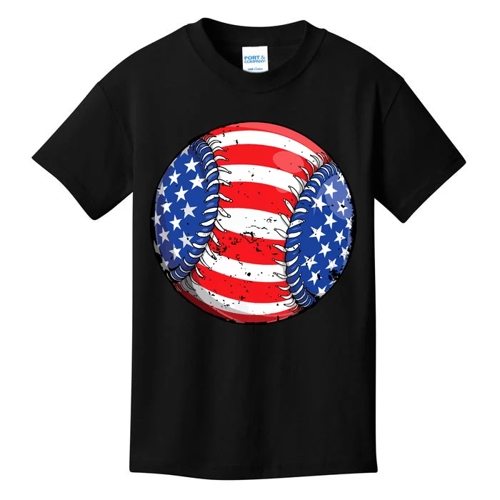 USA Flag Baseball Ball Sport Lover Kids T-Shirt