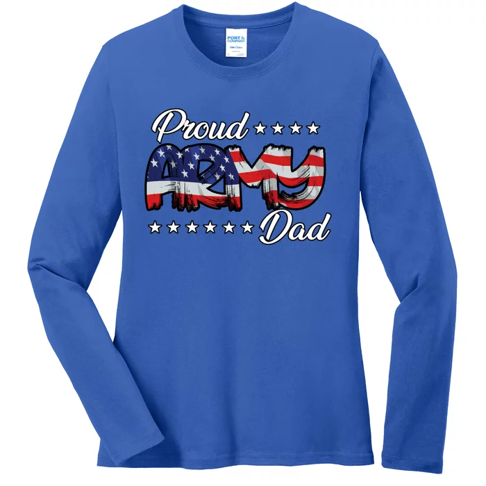 Us Flag Bold Proud Army Dad Cool Gift Ladies Long Sleeve Shirt