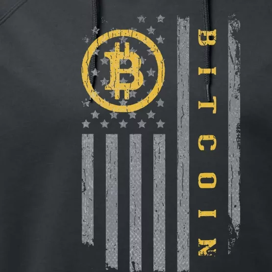 Usa Flag Bitcoin Distressed Digital Currency Btc Crypto Coin Performance Fleece Hoodie