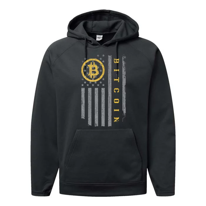 Usa Flag Bitcoin Distressed Digital Currency Btc Crypto Coin Performance Fleece Hoodie