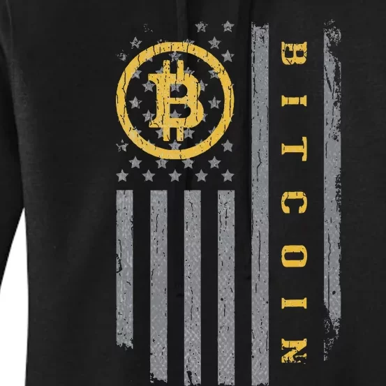 Usa Flag Bitcoin Distressed Digital Currency Btc Crypto Coin Women's Pullover Hoodie