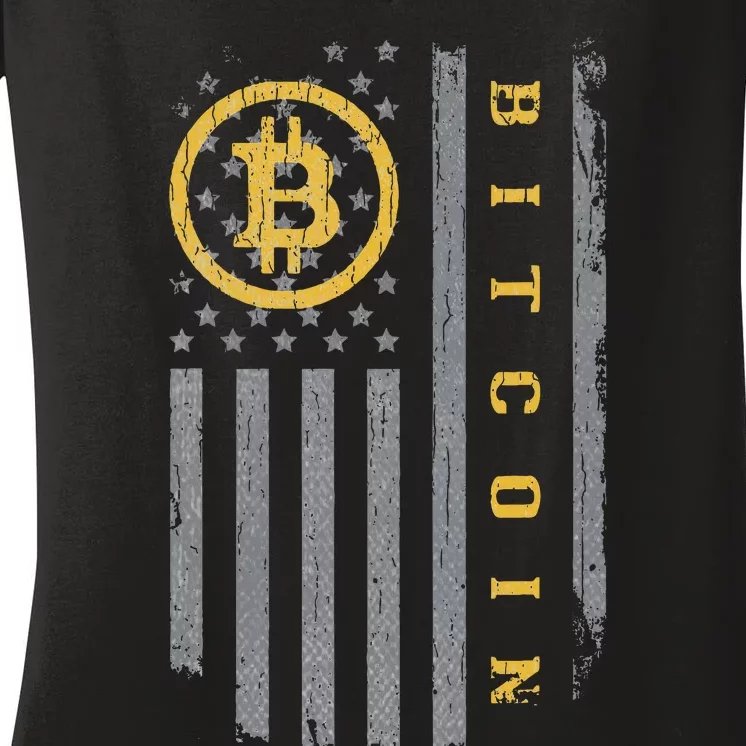 Usa Flag Bitcoin Distressed Digital Currency Btc Crypto Coin Women's V-Neck T-Shirt