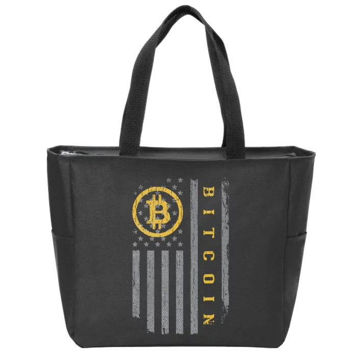 Usa Flag Bitcoin Distressed Digital Currency Btc Crypto Coin Zip Tote Bag