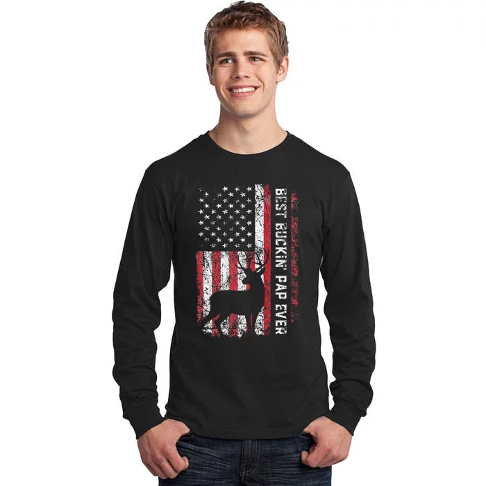 USA Flag Best Buckin Pap Ever Deer Hunting Fathers Day Tall Long Sleeve T-Shirt