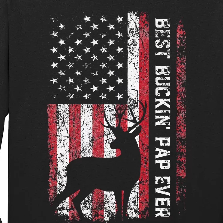 USA Flag Best Buckin Pap Ever Deer Hunting Fathers Day Tall Long Sleeve T-Shirt