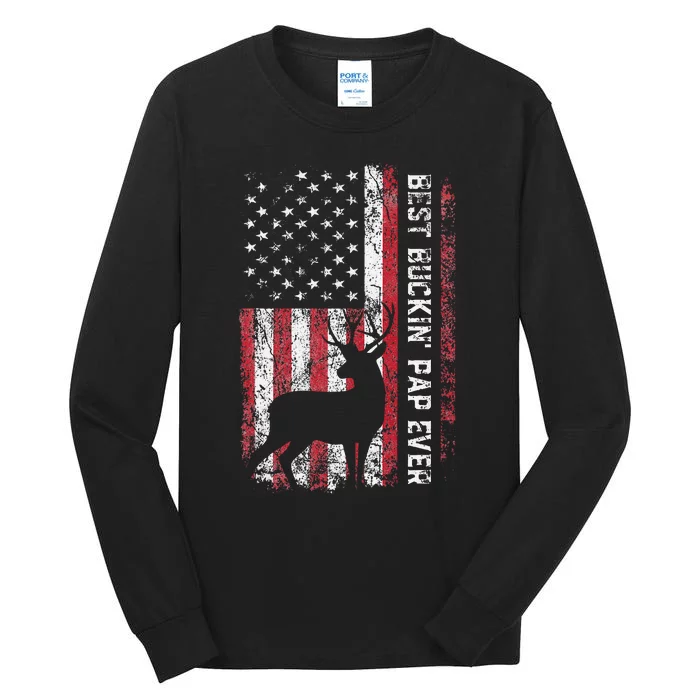 USA Flag Best Buckin Pap Ever Deer Hunting Fathers Day Tall Long Sleeve T-Shirt