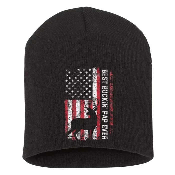 USA Flag Best Buckin Pap Ever Deer Hunting Fathers Day Short Acrylic Beanie