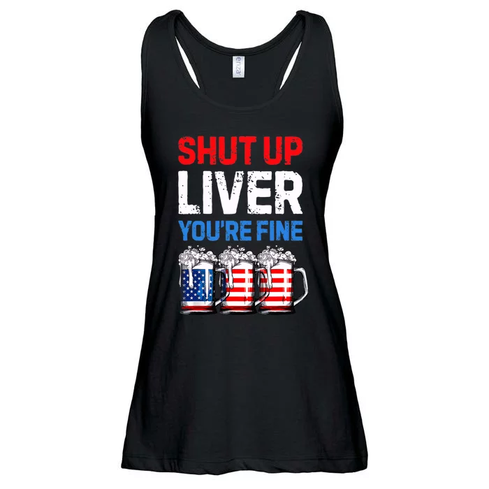 US Flag Beer Mug Funny 4th Of July Shut Up Liver You're Fine Ladies Essential Flowy Tank