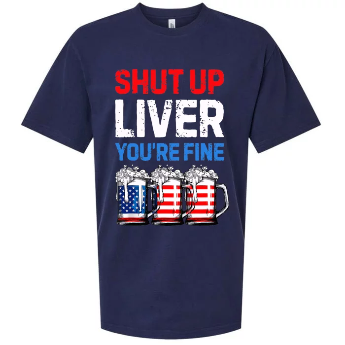 US Flag Beer Mug Funny 4th Of July Shut Up Liver You're Fine Sueded Cloud Jersey T-Shirt