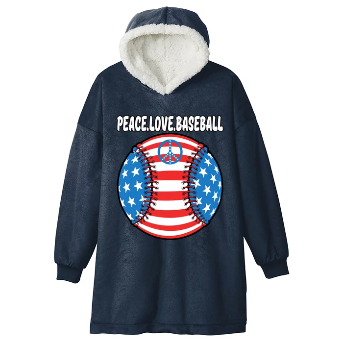 Usa Flag Baseball Peace Love Baseball Great Gift Hooded Wearable Blanket