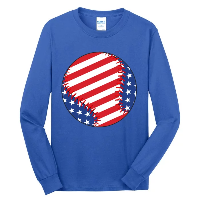 Usa Flag Baseball Funny Baseball Lover Gift Tall Long Sleeve T-Shirt